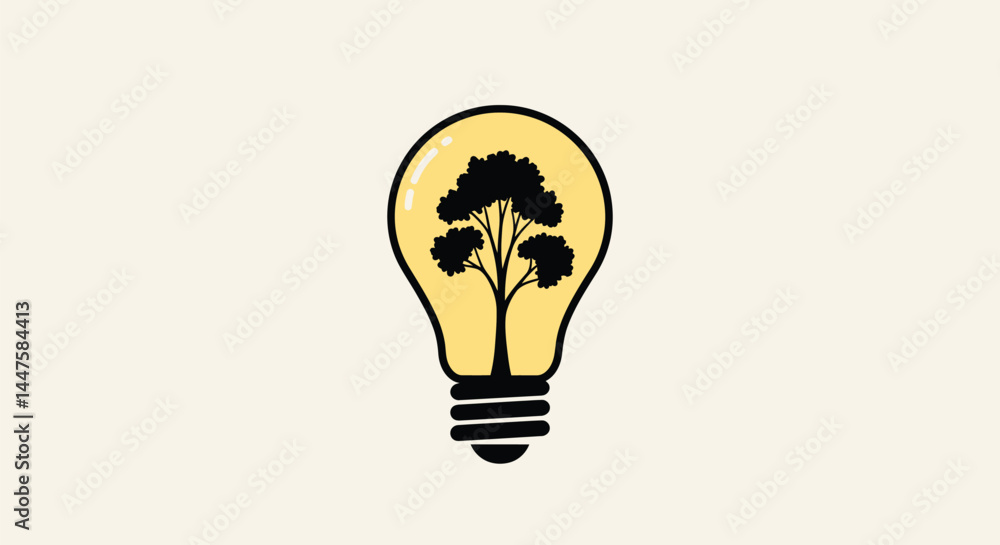 Poster tree silhouette in lightbulb - minimalist vector icon