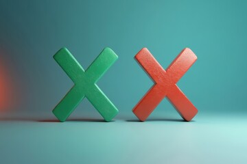 Fototapeta premium Dynamic green checkmark alongside bold red cross for decision-making visuals in business communications and presentation graphics