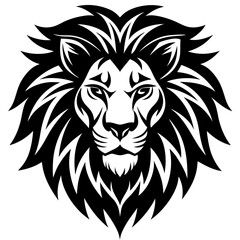 Black and white illustration of a lion's face, symbolizing strength, power, and courage, perfect for animal, wildlife, and empowerment-themed designs.