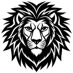 Black and white illustration of a lion's face, symbolizing strength, power, and courage, perfect for animal, wildlife, and empowerment-themed designs.