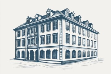 Fototapeta premium Intricate drawing of a spacious building with extensive window designs.