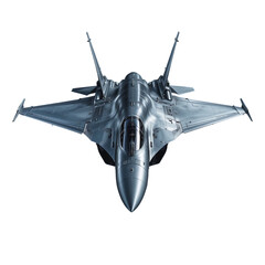 Stealth military aircraft jet fighter with sharp wings and aggressive design top view isolated on transparent background