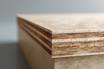 Plywood Layers: Cross-section view showcasing the wood grain patterns and layered construction of plywood material.
