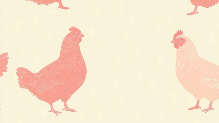 Charming Chicken and Hens Gathering on Soft Beige Background Capturing Farm Life and Tranquility