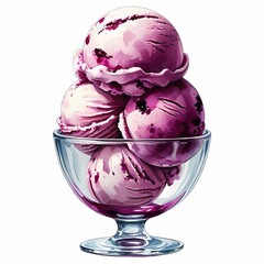 Watercolor berry ice cream served in a clear glass bowl with a decorative rim, perfect for a summer treat