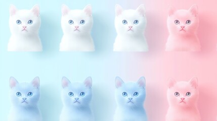 Fototapeta premium Charming Group of Six Colorful Cats Relaxing Together in a Cozy Indoor Setting with Playful Expressions