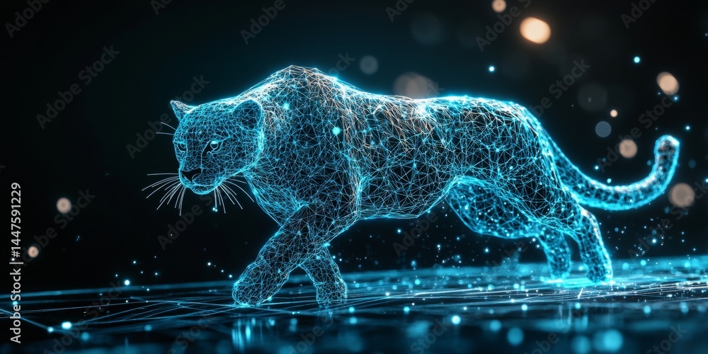 Poster abstract. holographic cheetah formed by network nodes a vision of the technological future.