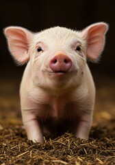 Cute Pink Piglet Looking at Camera