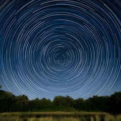 Night Sky Star Trails  Circular Star Trails Over Trees and Water