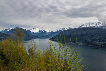 Snowy Mountains over the Fjord.