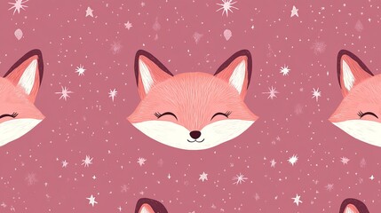Fototapeta premium Charming Fox Staring at Twinkling Stars Against a Soft Pink Background Evoking a Dreamy Atmosphere