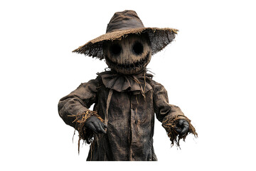 Creepy scarecrow with a sinister face isolated on transparent background
