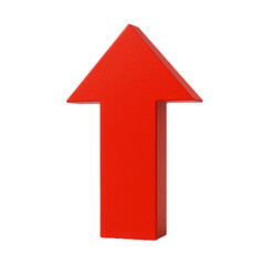 Solid red three-dimensional arrow points directly upward, symbolizing growth, progress, and positive direction.