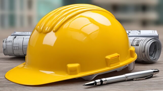 Safety helmet, JHA review, permit to work signature, construction site, field work, Australia - industrial to work health and PPE