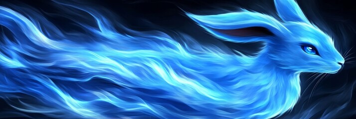 Blue Flame Rabbit, a Mystical Creature Embodiment of Energy, Power, and Speed, Digital Illustration