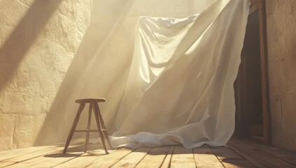 Sunlight streams through flowing fabric