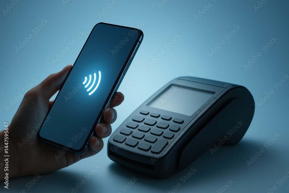 Aufkleber contactless payment technology in action with smartphone and payment terminal