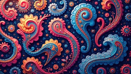 Fluid paisley design, continuous and interconnected, rich detail , print, damask, seamless paisley