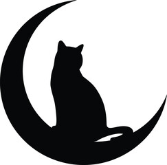 Cat Silhouette on Crescent Moon