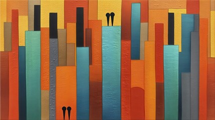 Abstract coastal city skyline three figur-1 - background abstract pattern design