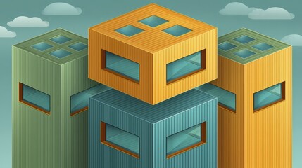 Abstract representation of serverless deployment in hybrid cloud data center - rack chip information background