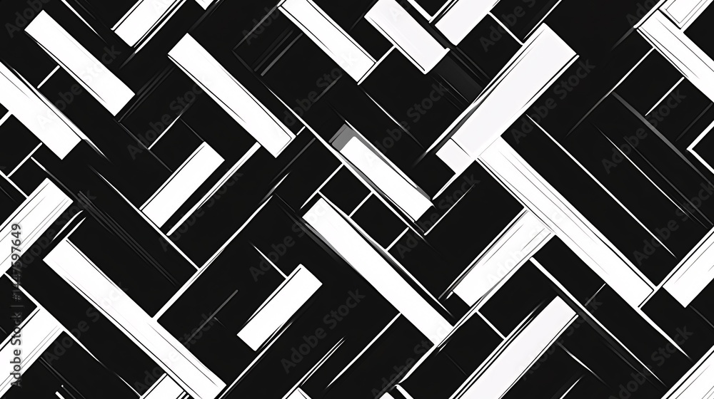 Poster minimalist design showcasing geometric white lines intersecting elegantly on a deep black canvas