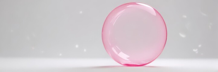 Obraz premium A single, translucent pink bubble floats against a pure white background , sweet, backdrop, clean