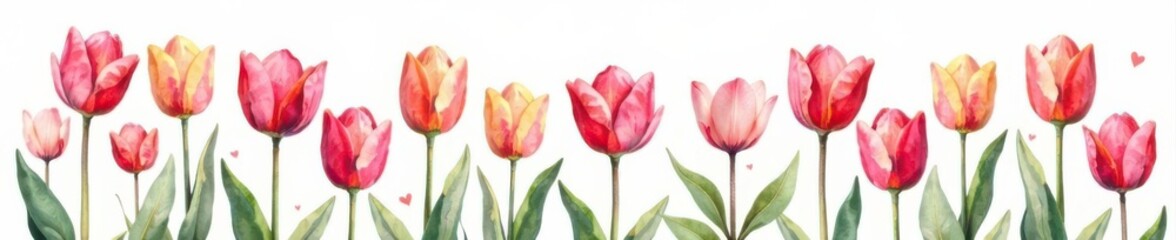 Fototapeta premium Delicate watercolor tulips, white background Charming spring floral clipart , download, art