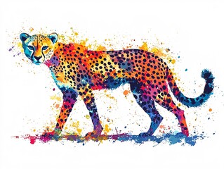 African Inspired Rainbow-Color Ink Art Featuring a Charming Cheetah
