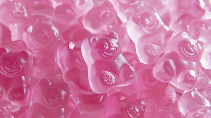 Pink jelly gummy bears texture background.