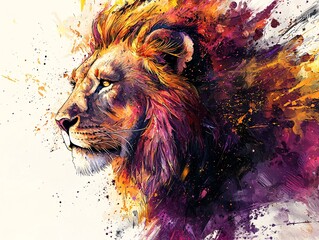 Vibrant Rainbow-Colored Ink Illustration of an Anthropomorphic Lion