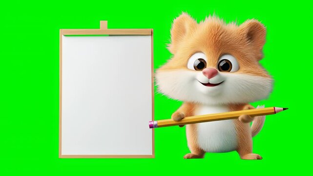 Adorable Cartoon Hamster with Pencil and Blank Canvas