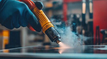 a heat gun being used on a plastic item.