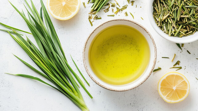 lemongrass tea leaf in a bowl white background.