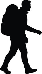 Hiker Silhouette, Black and White Vector Illustration