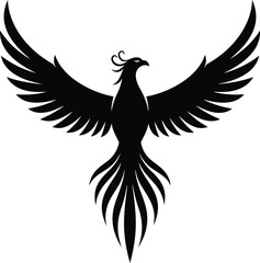 Phoenix Silhouette Rising from Flames