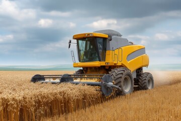 Fototapeta premium Combine Harvester in Wheat Field