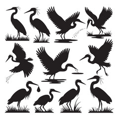 Flying birds silhouettes on white background. Vector illustration, 
