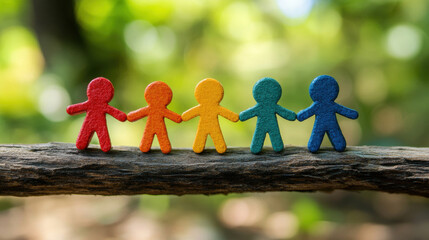 Life at Work Pact Quality Employment. Equality concept. Different human figures on wooden.