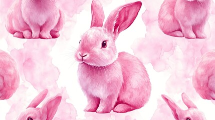 Charming Soft Watercolor Design Featuring Adorable Pink Bunny on Gentle Fabric Background for Decor