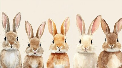 Obraz premium Three Cute Rabbits Sitting in a Row Against a Soft Green Background Creating a Playful and Charming Scene