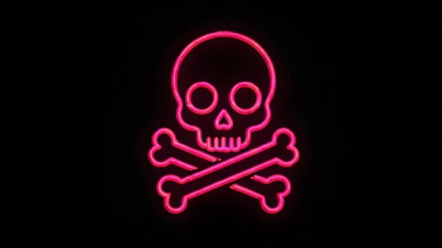 Pink neon skull and crossbones glowing with an edgy, rebellious vibe. Perfect for Halloween or rockthemed designs that need an edgy touch.