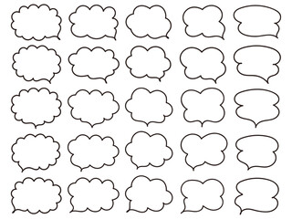 手描きのフキダシ。黒い輪郭のみ。ベタと背景は透過。