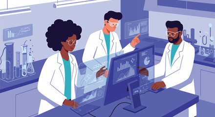 Scientists Collaborating on Data Research - Vector Art