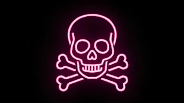 Pink neon skull and crossbones glowing with an edgy, rebellious vibe. Perfect for Halloween or rockthemed designs that need an edgy touch.