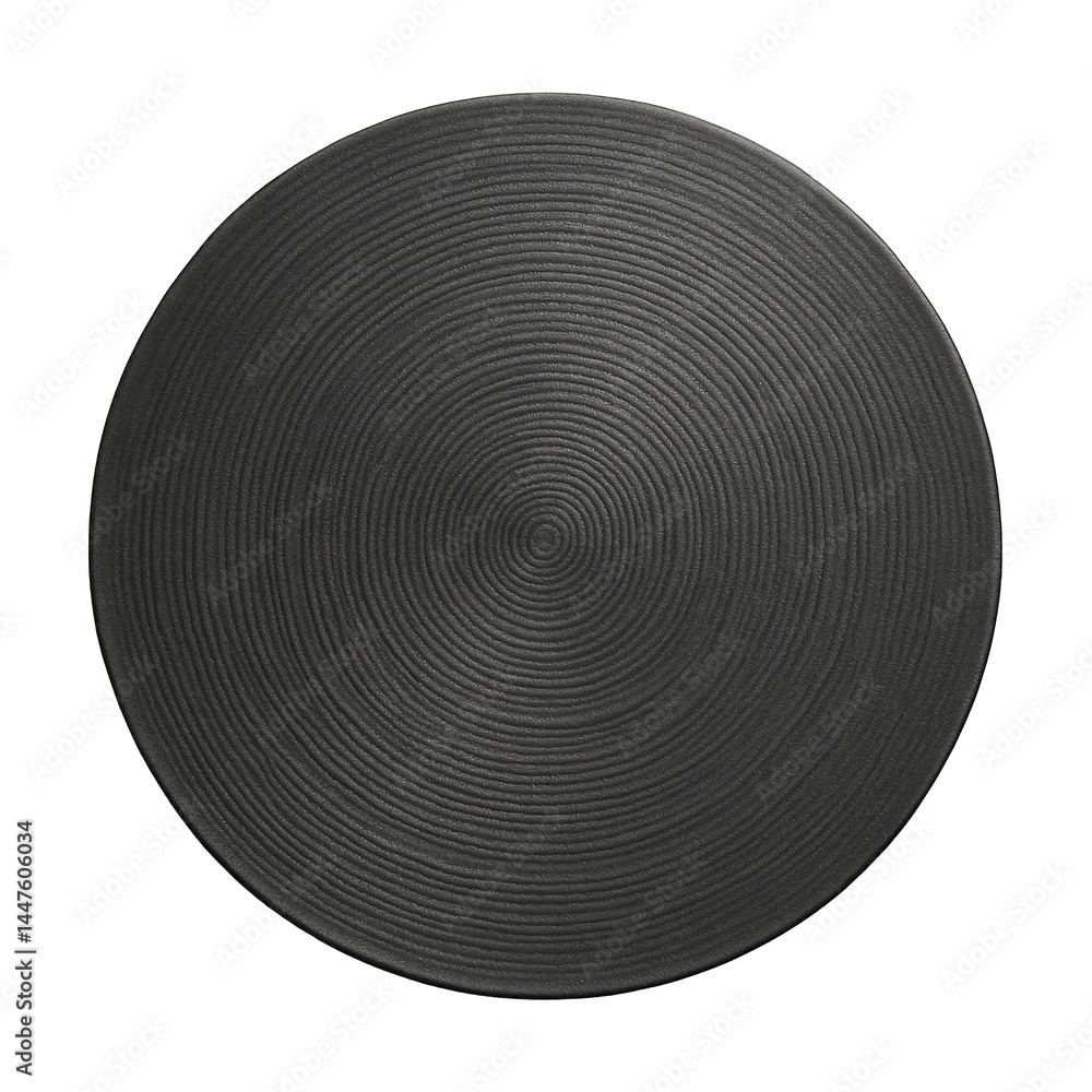 Poster elegant circular dark object displaying a unique tactile pattern of precise concentric texture groov
