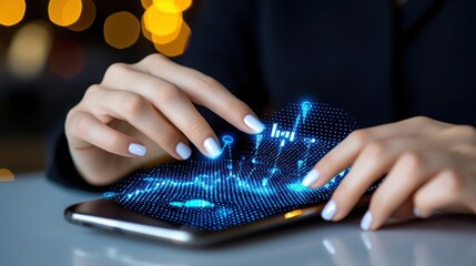 Data Analysis: A close-up of a hand interacting with an illuminated smartphone displaying stock data, offering a glimpse into the dynamic world of financial markets.