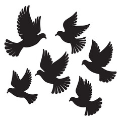 Obraz premium Flying birds silhouettes on white background. Vector illustration, 