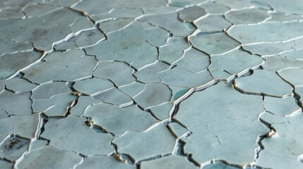 Intricate pattern of cracked light blue surface creates an abstract and textured visual, evoking