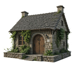 Fototapeta premium Charming Stone Cottage with Ivy and Wooden Door A Picturesque Rural Home